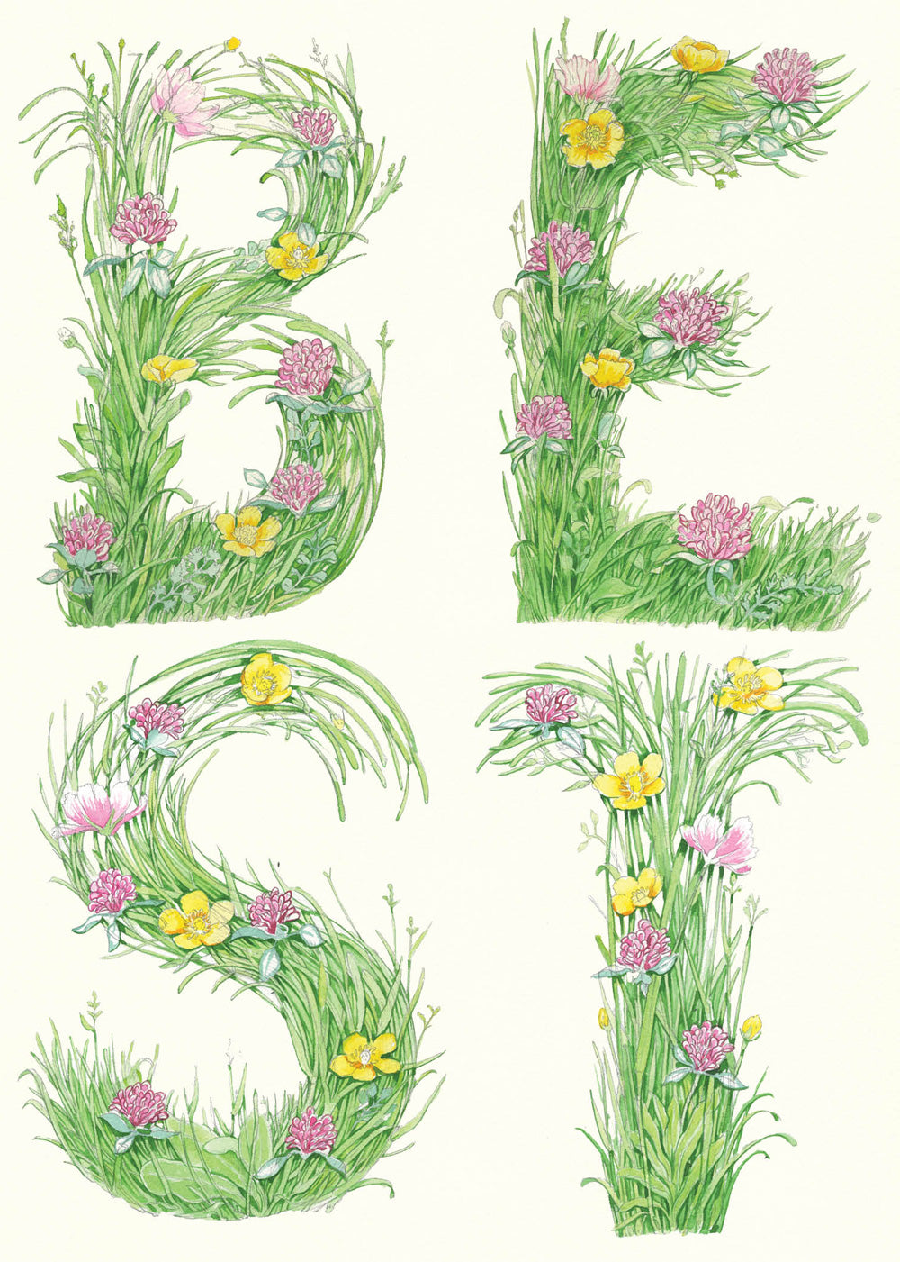 Best - letters made out of meadow grass - Greetings Card