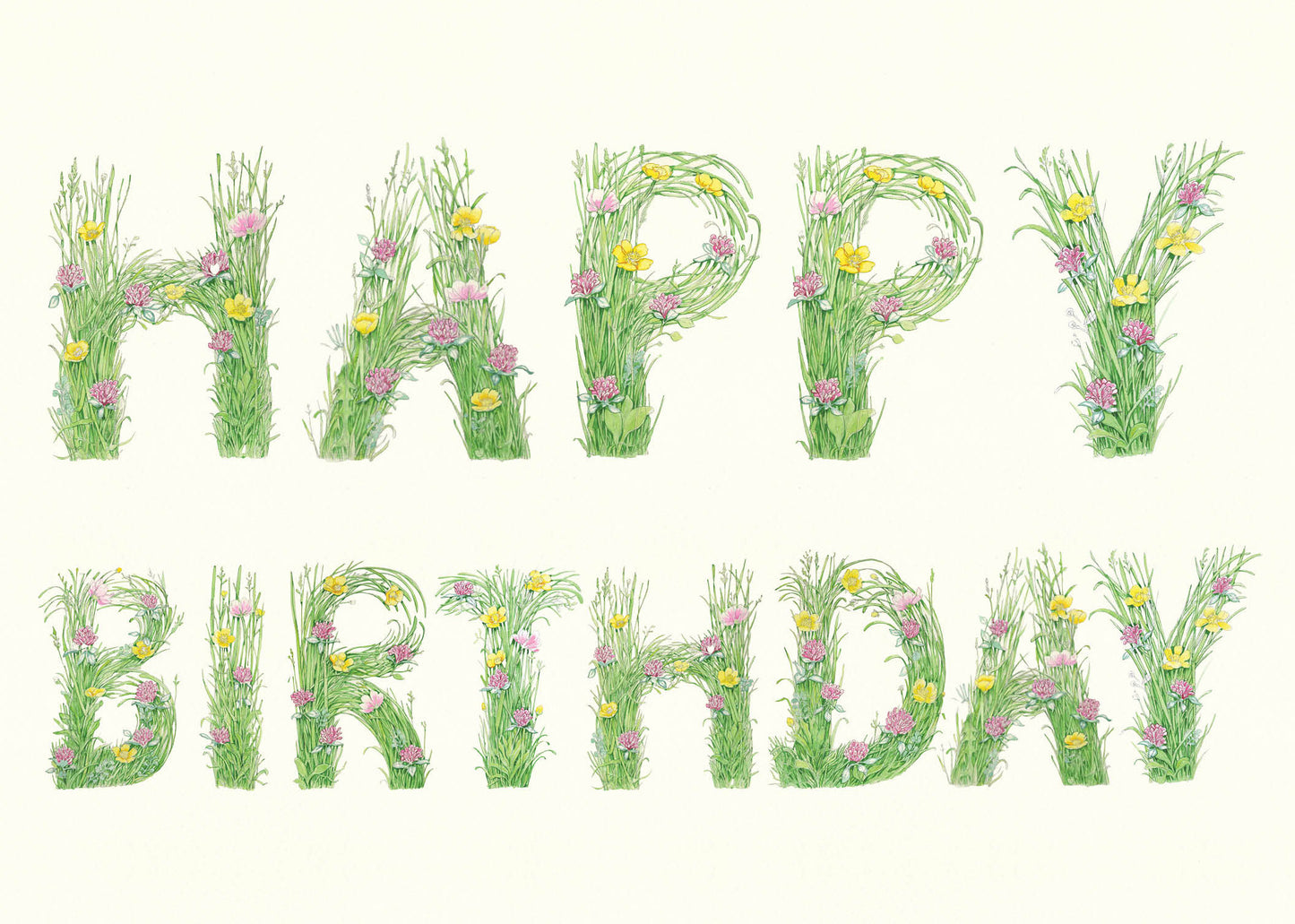 Happy Birthday - letters made out of meadow grass - Greetings Card