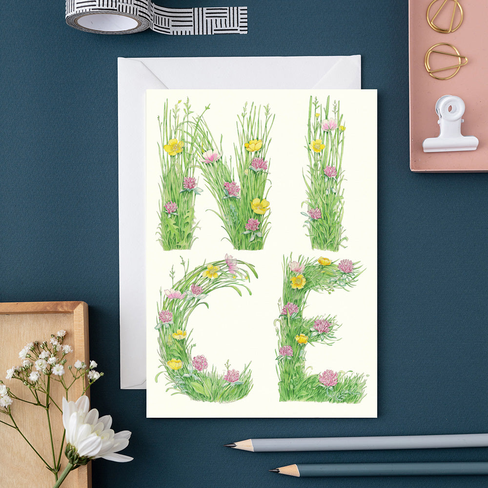 Nice- letters made out of meadow grass - Greetings Card