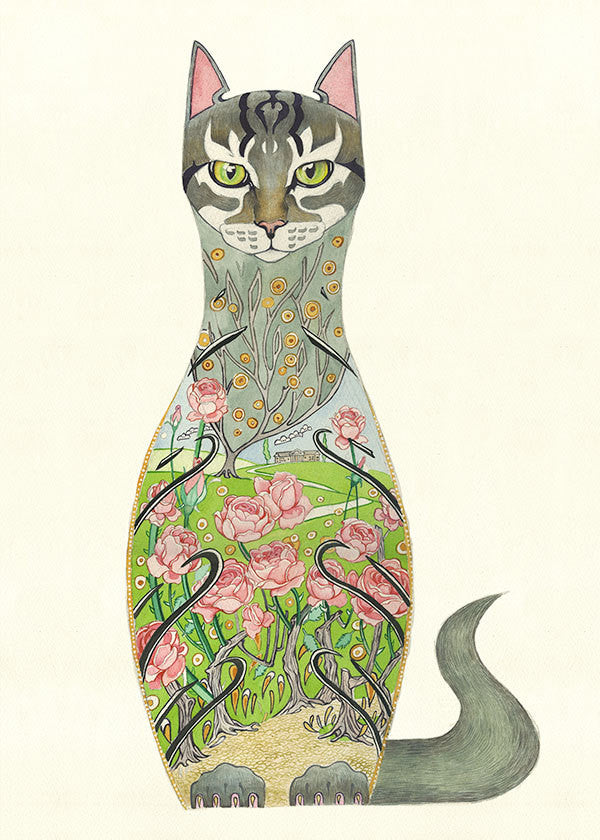 Cat in a Rose Garden - Print - The DM Collection