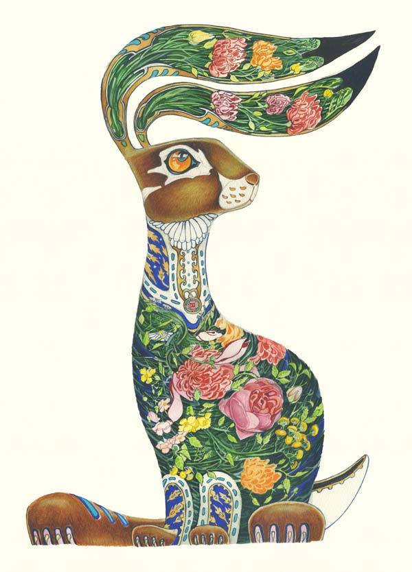 Hare with Flowers - Print - The DM Collection
