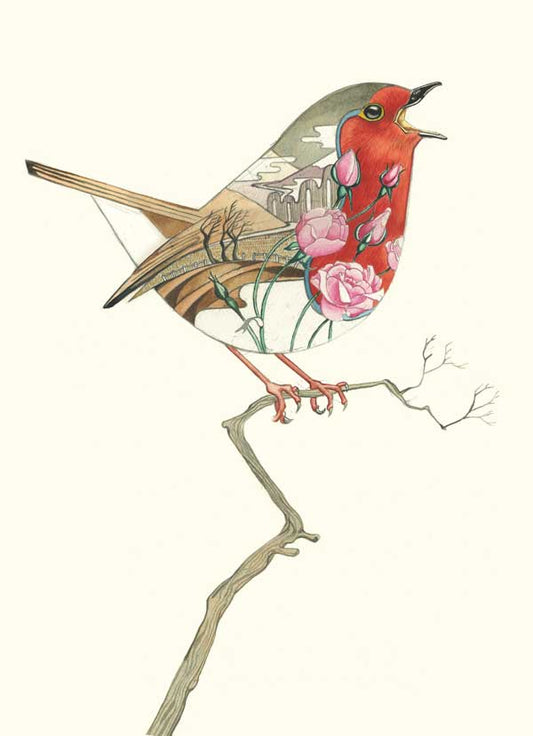 Robin  in a winter landscape- Print