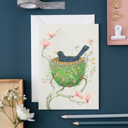 Blackbird in a Nest - Greetings Card