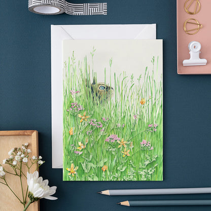 Cat in the grass - Greetings Card