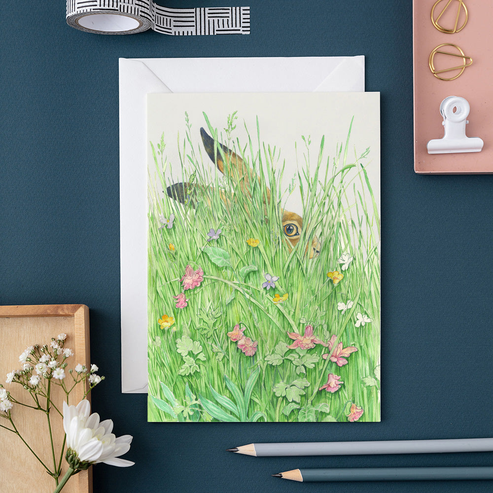 Hare in the grass - Greetings Card