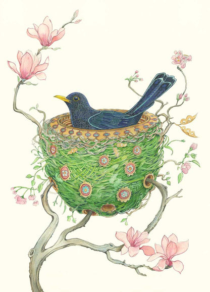 Blackbird in a Nest - Greetings Card