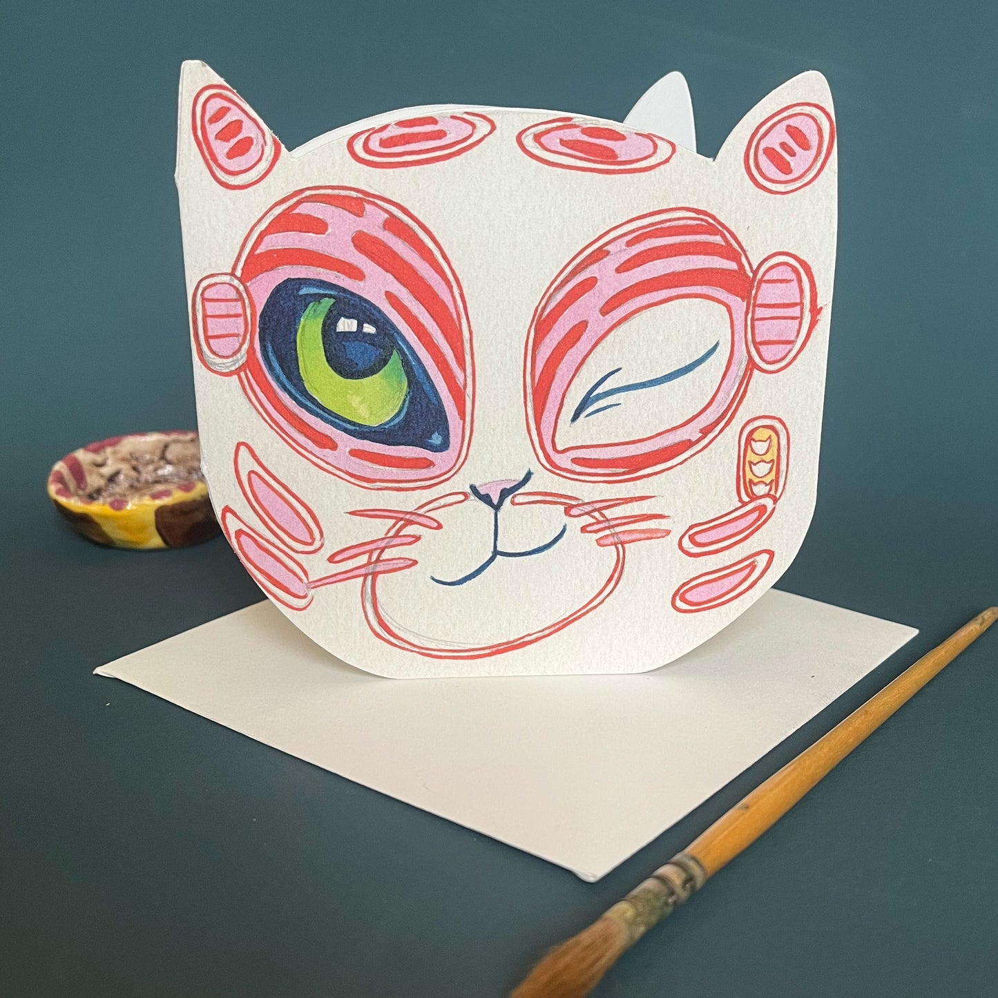 cat face die cut greetings card