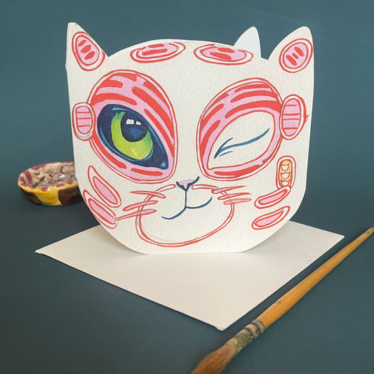 cat face die cut greetings card