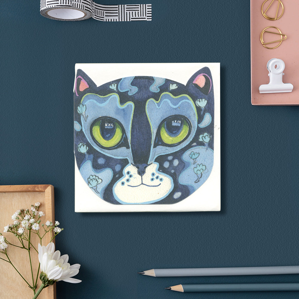 Prussian Blue Cat Face - Die Cut Card