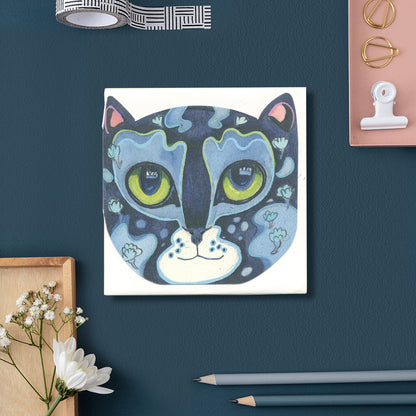 Prussian Blue Cat Face - Die Cut Card