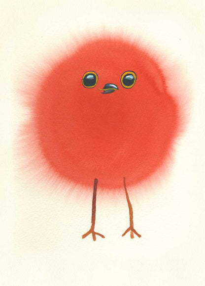 Funny Illustration of a Robin chick  with a blurred background