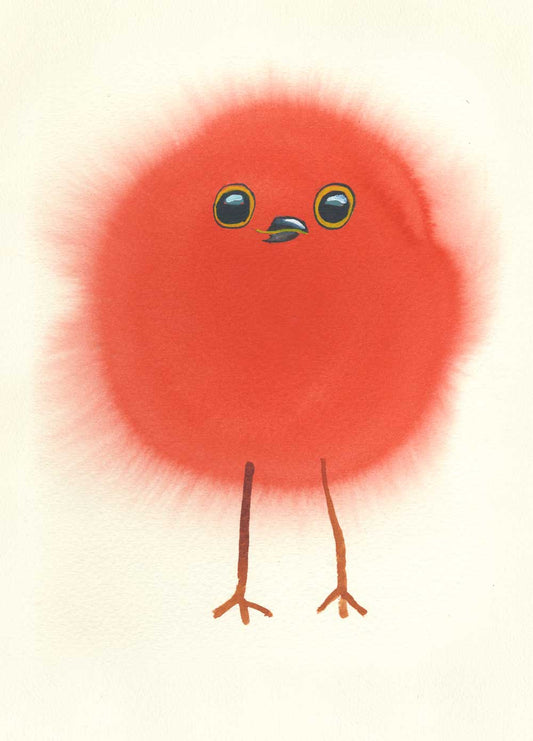 Funny Illustration of a Robin chick  with a blurred background