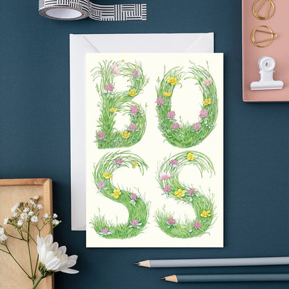 Boss - letters made out of meadow grass - Greetings Card