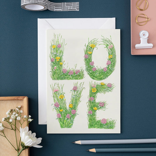 Love- letters made out of meadow grass - Greetings Card
