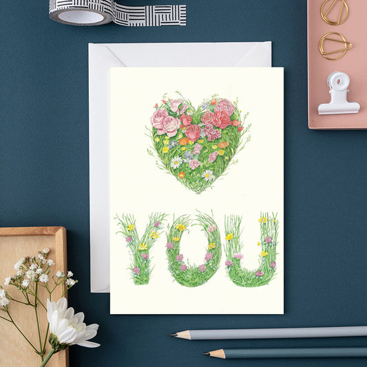 ❤️ You - letters made out of meadow grass - Greetings Card