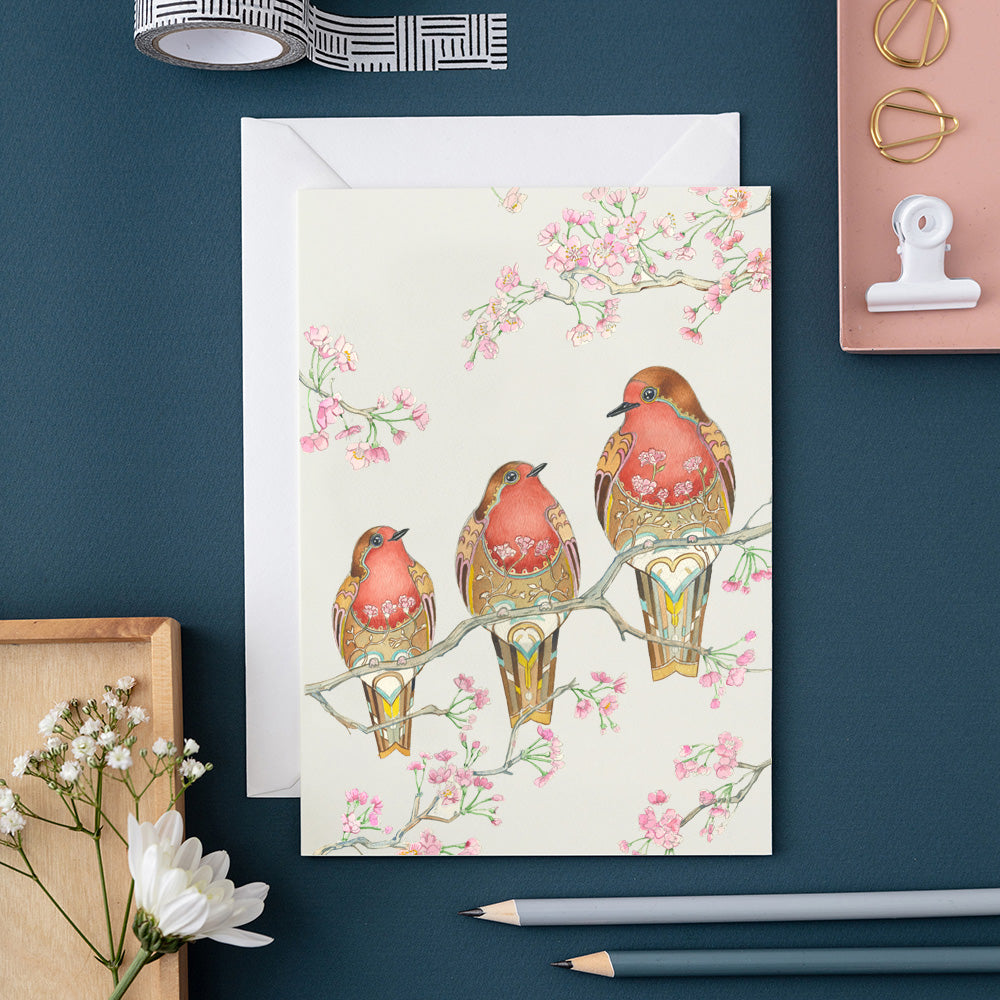 Three Robins- Greetings Card