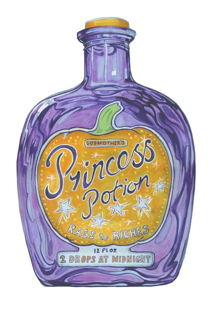 greetings card -princess potion, rags to riches 2 drops at midnight
