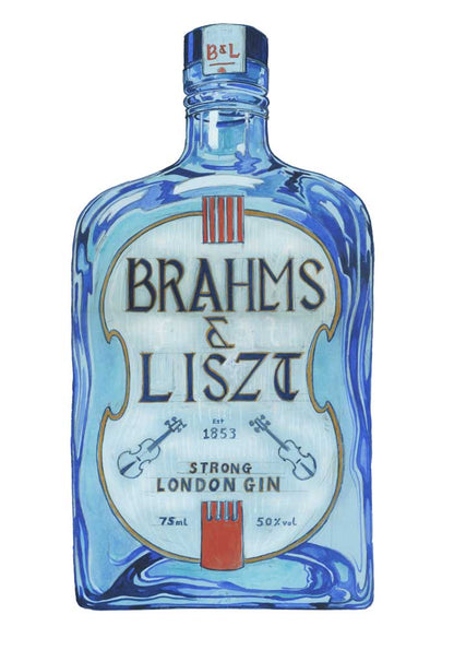 Brahms Liszt Strong London Gin bottle on a white background