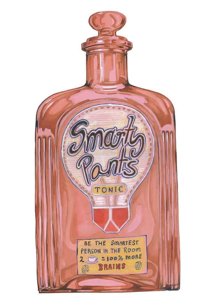 Greeting card -Smarty Pants Potion be the smartest person in the room! bottle of 'Smart Pants Tonic' on a white background watercolour illustration