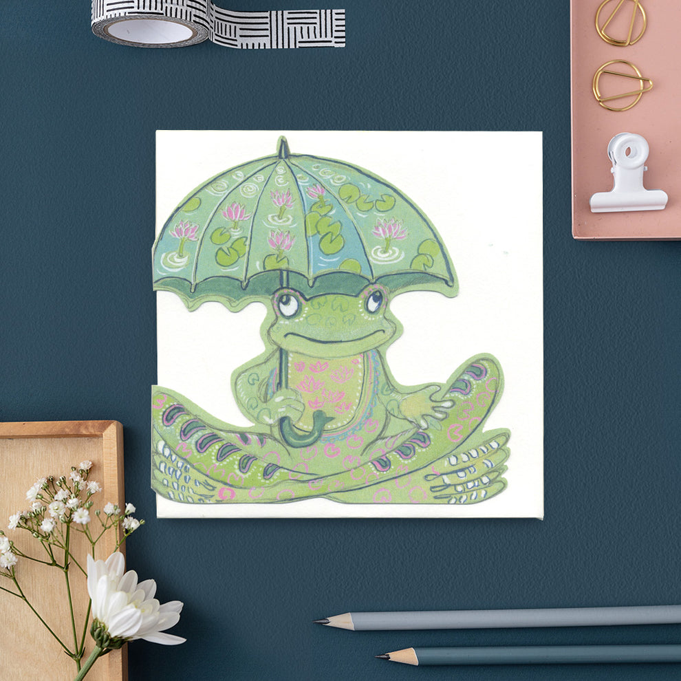 Frog with Umbrella - Die Cut Greetings Card – The DM Collection
