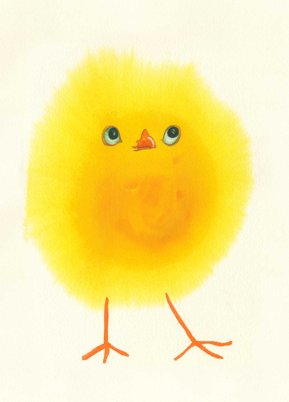 loose watercolour Illustration of a yellow chick on a white background