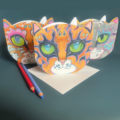 Orange Cat Face - Die Cut Card