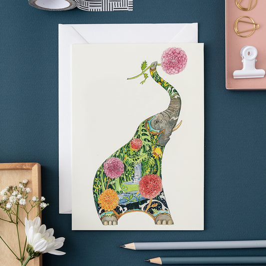 Elephant with Flowers - Card - The DM Collection