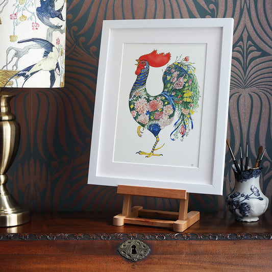 Rooster with Flowers - Print - The DM Collection