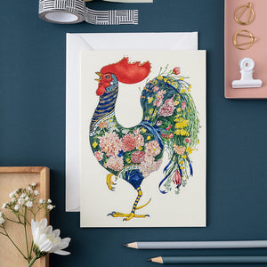 Rooster with Flowers - Card - The DM Collection
