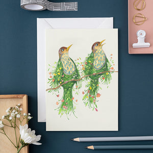 Two scuffy Thrushes - Card