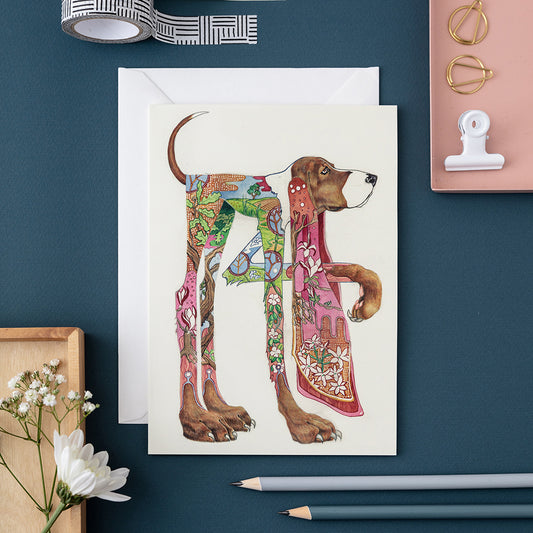 Hound Dog Greetings Card – Botanical Nature Design