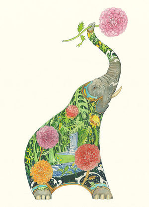 Elephant with Flowers  - Print - The DM Collection
