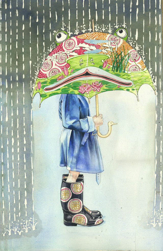 Girl with the Frog Umbrella - Print - The DM Collection